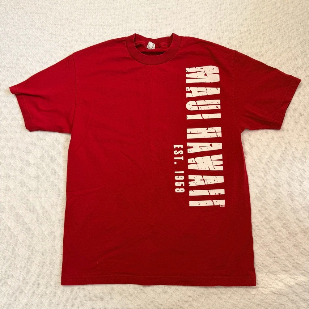 Vintage Alstyle Maui Hawaii Graphic T-Shirt Red Mens Large Short Sleeve Cotton